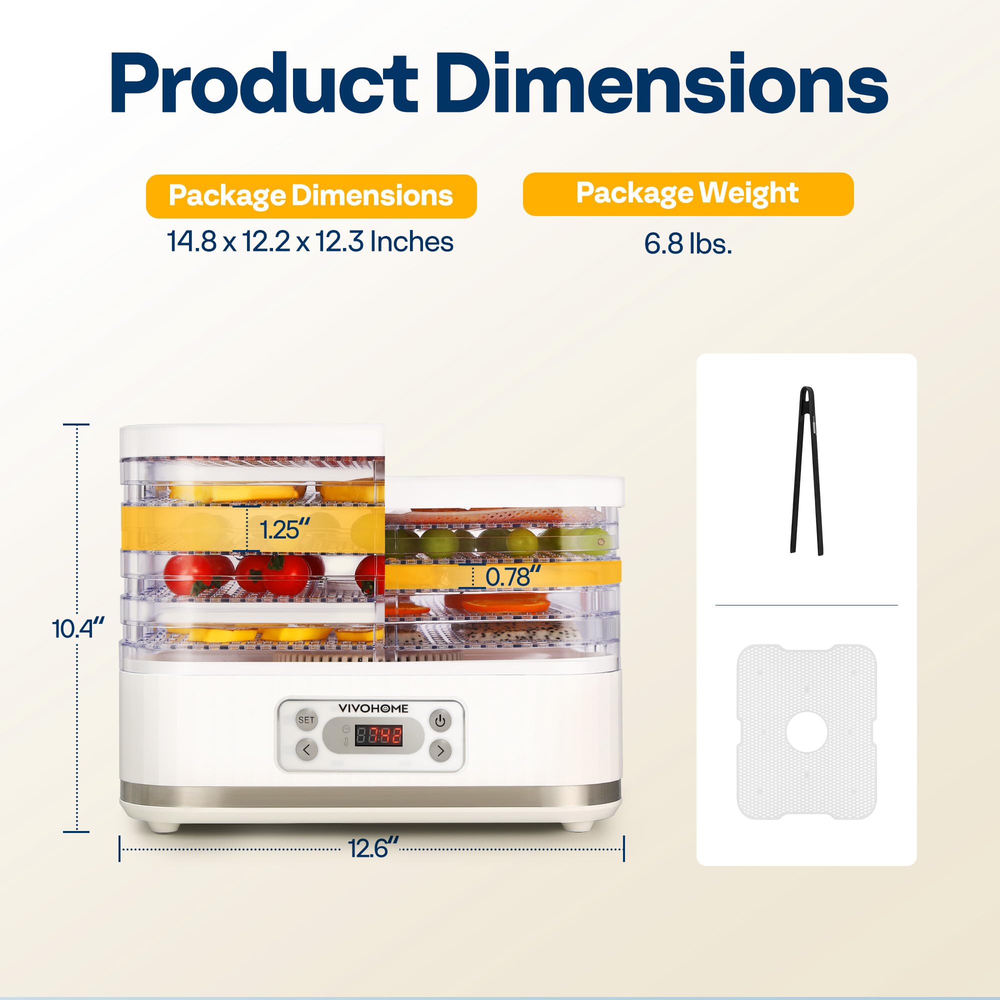 VIVOHOME Dörrautomat mit 8 Einlegefächern 400W BPA frei Dörrgerät mit Temperaturregler von 35°C bis 70°C inkl.72H Timer und Rezept für Fleisch,Obst,Haustier-Leckereiene