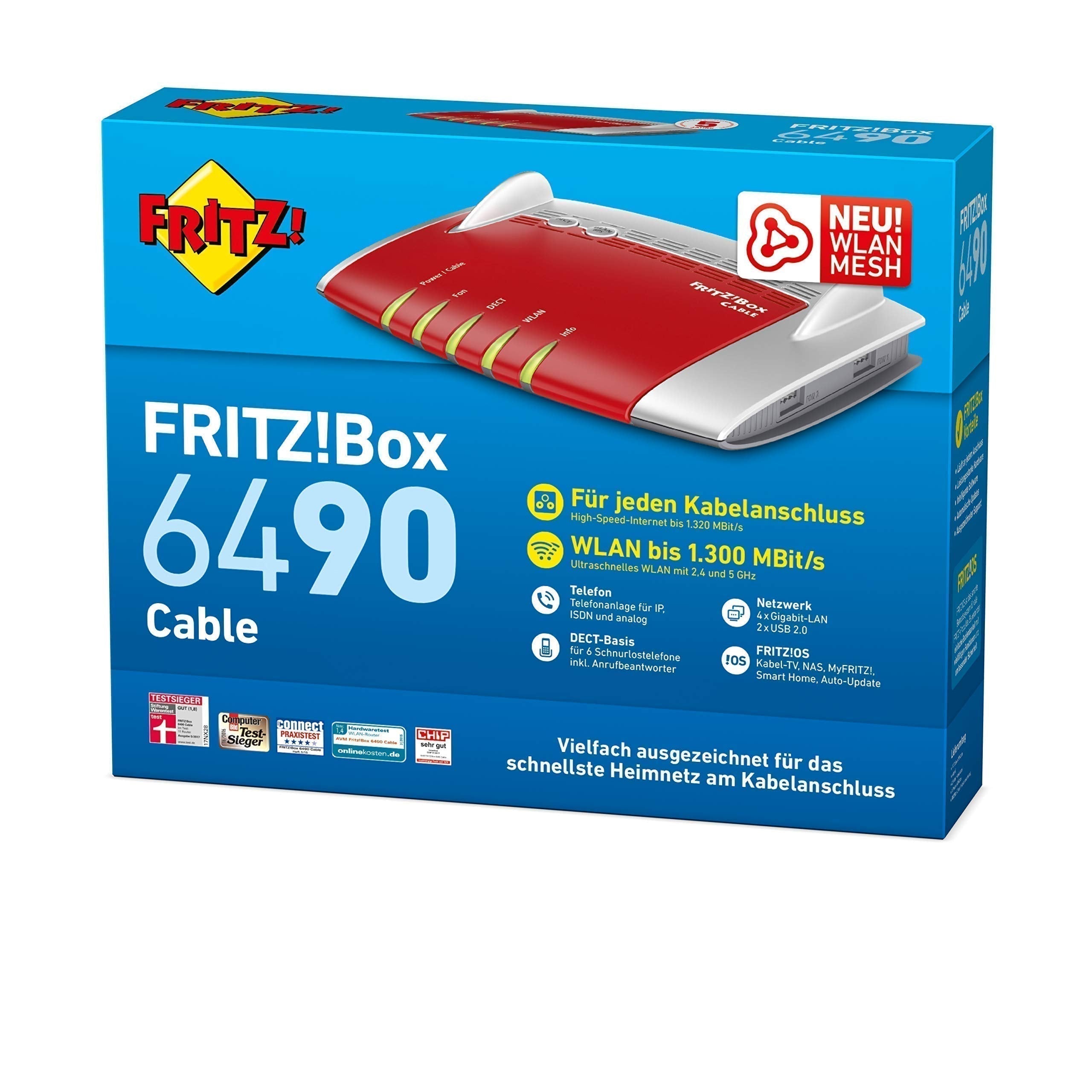 AVM FRITZ!Box 6490 Cable WLAN AC+N (DOCSIS 3.0, 1.300 Mbit/s, VoIP, DECT) (Generalüberholt)