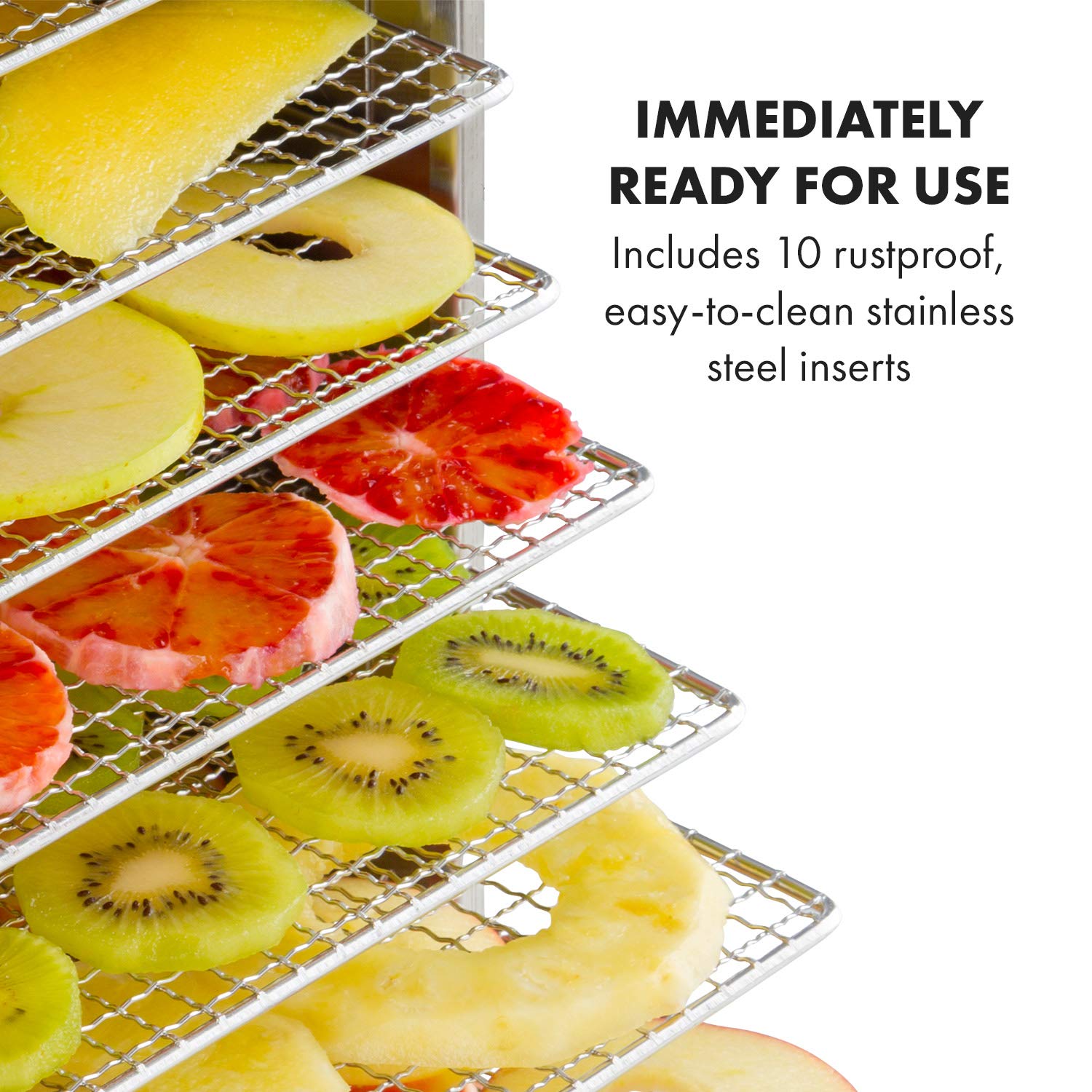 Klarstein Dörrgerät, Dörrautomat für Gemüse, Obst, Pilze & Fleisch, 1500W Edelstahl-Dörrautomat, Trockenautomat mit 16 Metallgitter, Dörrgerät mit 24H Timer & Touch-Display, Food Dehydrator